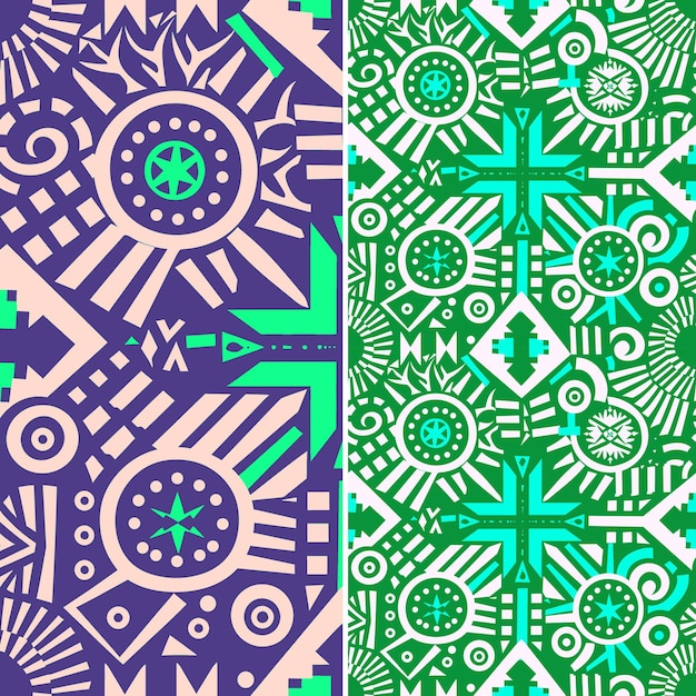 Patrones de Mola panameños con coloridos vectores geométricos abstractos y geométrica creativa de animales