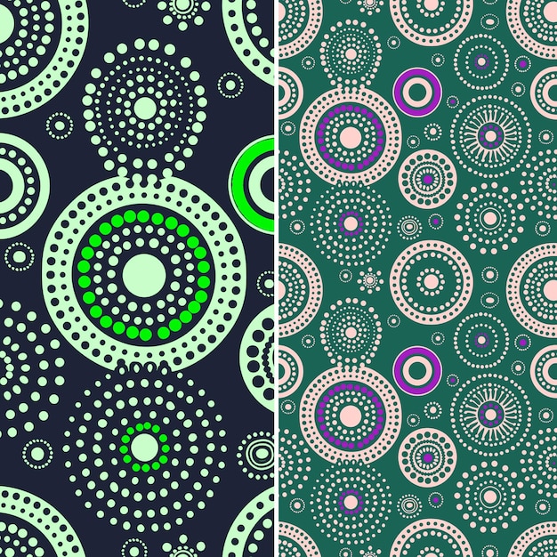 Patrones de pintura de puntos aborígenes con círculos y vectores geométricos abstractos naturales de El Creative