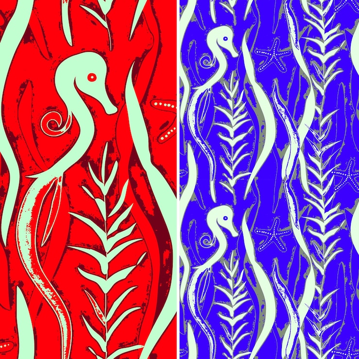 PSD patrones de prado de hierba marina con caballito de mar hierba marina y estrella de mar png diseños abstractos tradicionales