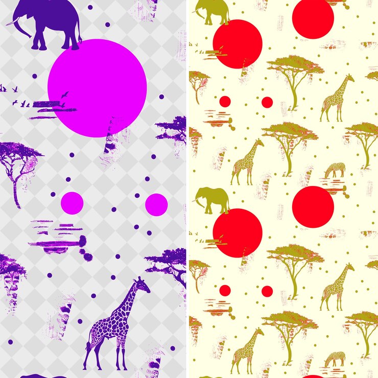 PSD patrones de sabana africana con jirafa elefante y acacia t diseños abstractos tradicionales de png