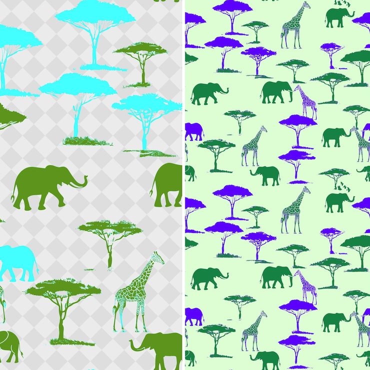 PSD patrones de sabana africana con jirafa elefante y acacia t diseños abstractos tradicionales de png