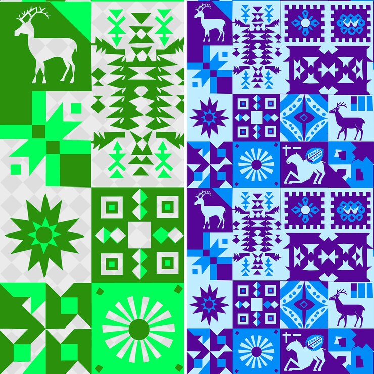 PSD patrones textiles peruanos con formas geométricas y vectores geométricos abstractos creativos de animales