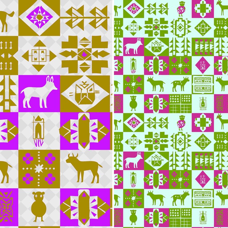 PSD patrones textiles peruanos con formas geométricas y vectores geométricos abstractos creativos de animales
