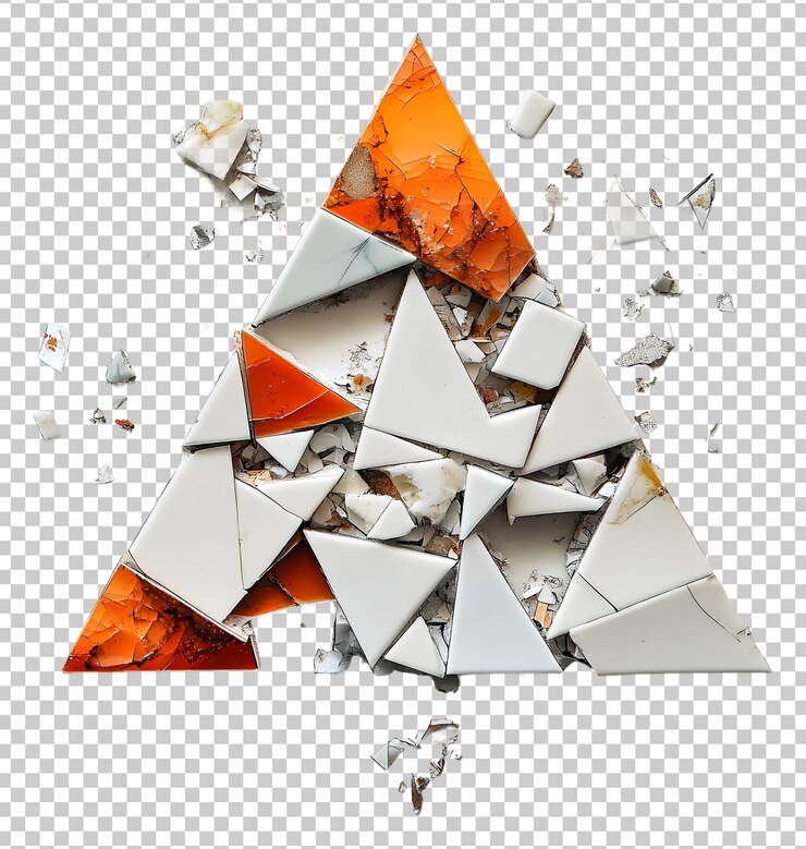 PSD patrones triangulares rotos con azulejos de cerámica naranja y blanco aislados sobre un fondo transparente