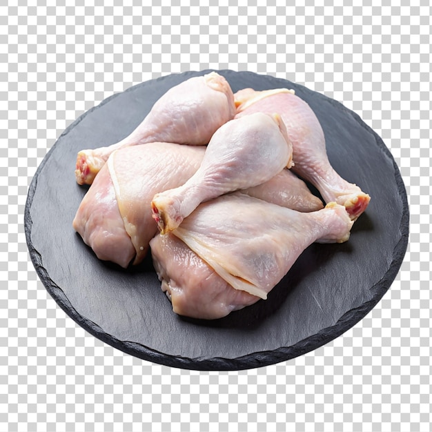 Pattes De Poulet Crues Sur Une Plaque D'ardoise Noire Isolée Sur Un Fond Transparent