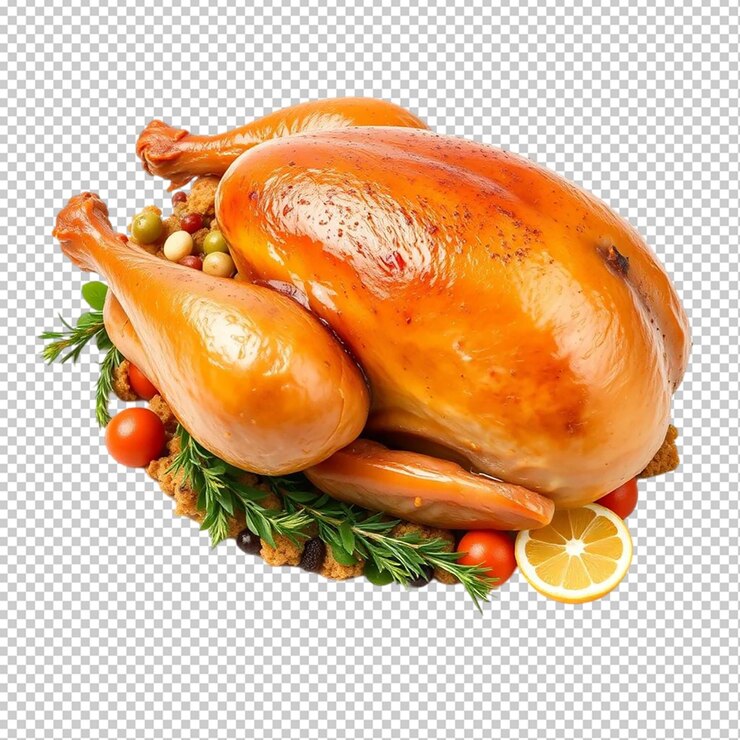 PSD pavo asado cena festiva deliciosa marrón dorado comida apetitosa comida de carne de vacaciones horno de hierbas