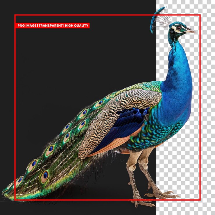 PSD un pavo real vibrante con sus plumas de la cola extendidas