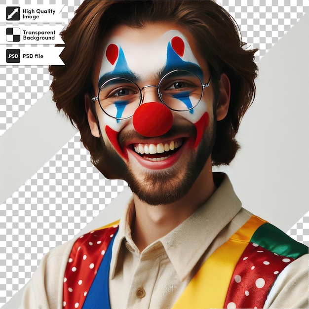 Payaso gracioso de psd con una peluca en fondo transparente con capa de máscara editable