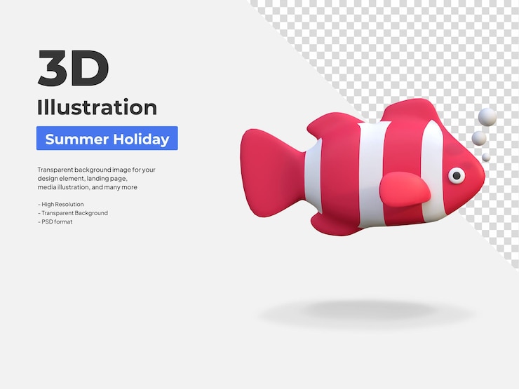 PSD payaso pez icono verano playa vacaciones 3d ilustración