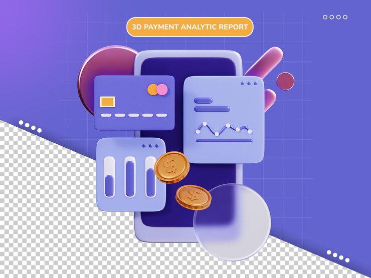 PSD payment analytic report 3d illustration
