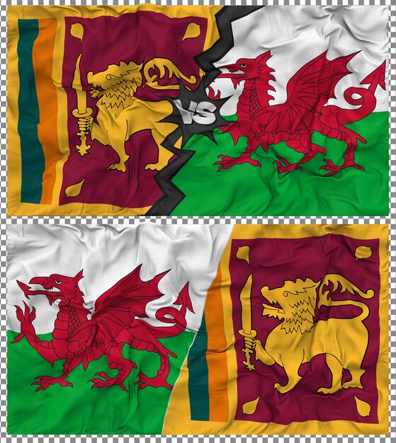 Pays de Galles contre le Sri Lanka Half Combined Flag Cloth Bump Texture Rendering 3D