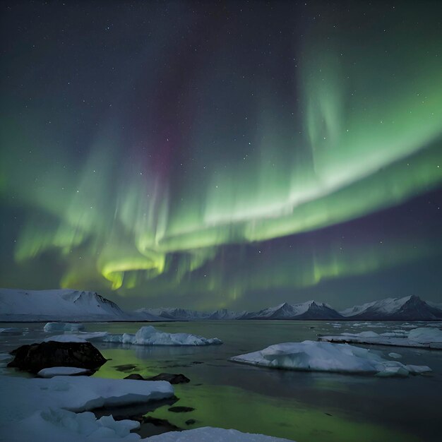 PSD le paysage arctique avec l'aurore