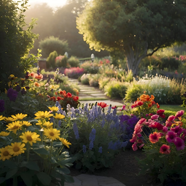 Le paysage coloré du jardin de fleurs
