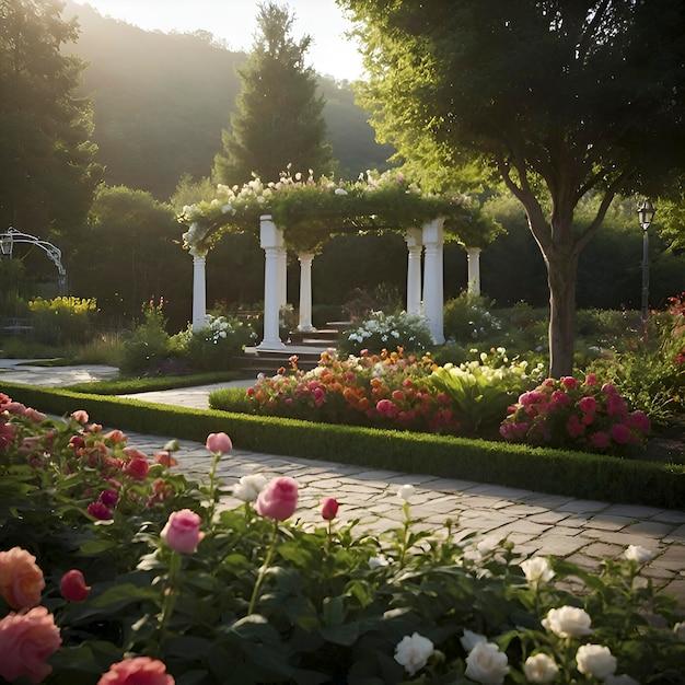 PSD le paysage coloré du jardin de fleurs