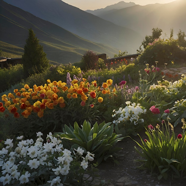 PSD le paysage coloré du jardin de fleurs