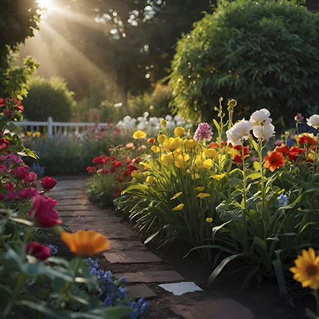 PSD le paysage coloré du jardin de fleurs