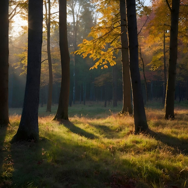 PSD le paysage forestier d'automne le matin
