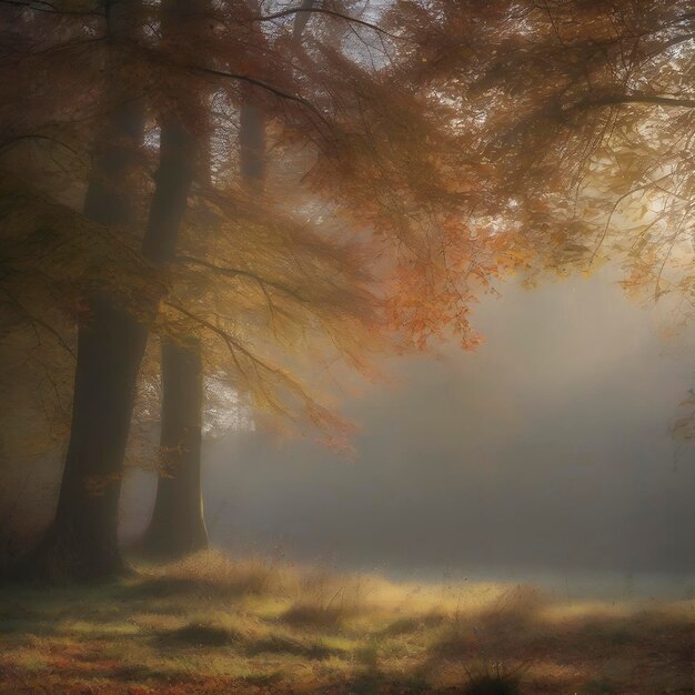 PSD le paysage forestier d'automne le matin