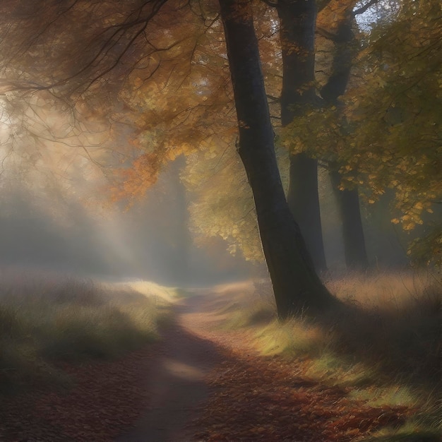 PSD le paysage forestier d'automne le matin