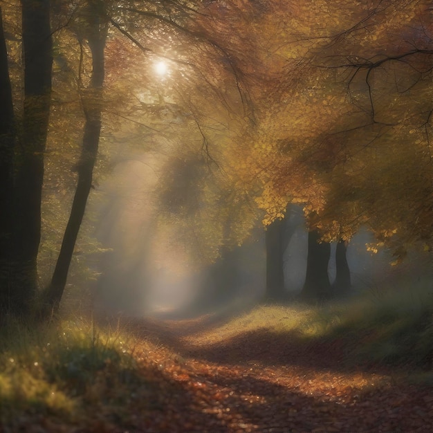 PSD le paysage forestier d'automne le matin