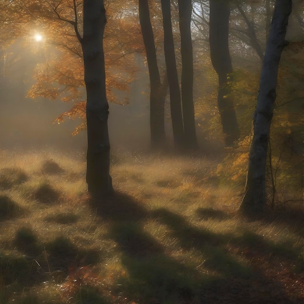 PSD le paysage forestier d'automne le matin