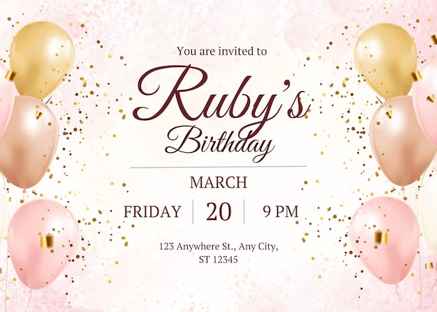 Paysage d'invitation d'anniversaire beige et rose 1