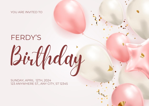 Le paysage d'invitation d'anniversaire rose simple 1