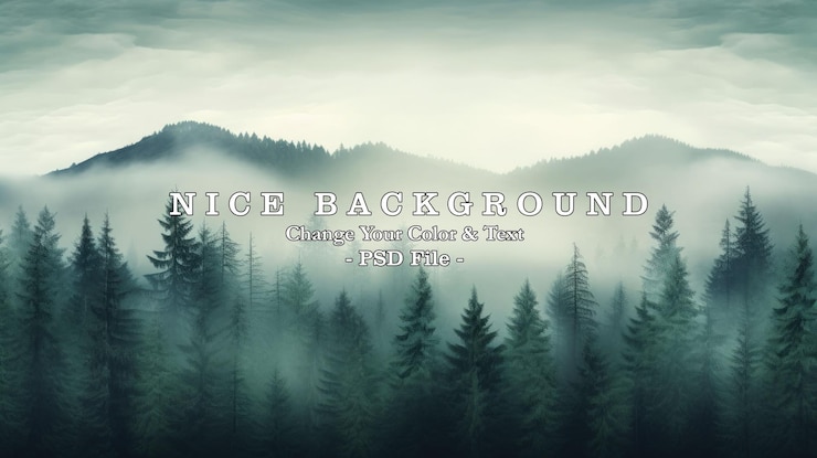 PSD paysage montagne brumeuse et forêt de sapin avec brouillard dans le style vintage hipster générer une image ai