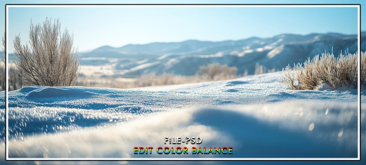 PSD paysage de montagne enneigé, gel d'hiver