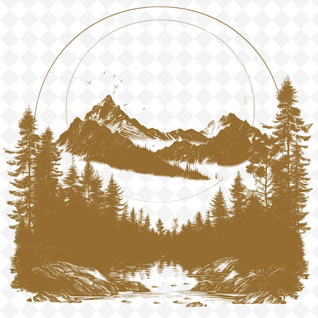 PSD un paysage de montagne avec une image d'une montagne et un ciel avec un cercle d'arbres