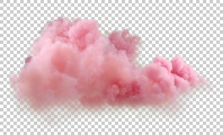 PSD paysage de nuages roses au coucher du soleil sur fond transparent rendu 3d