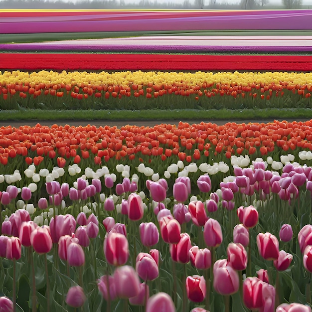 PSD paysage rural des champs de tulipes néerlandais