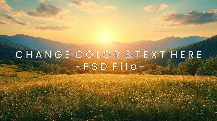 PSD un paysage serein au coucher du soleil avec des collines vallonnées et un ciel vibrant