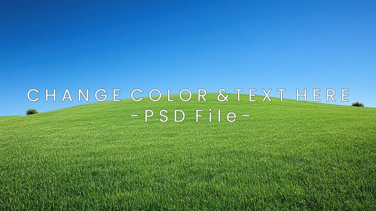 PSD un paysage serein avec une colline verte sous un ciel bleu clair
