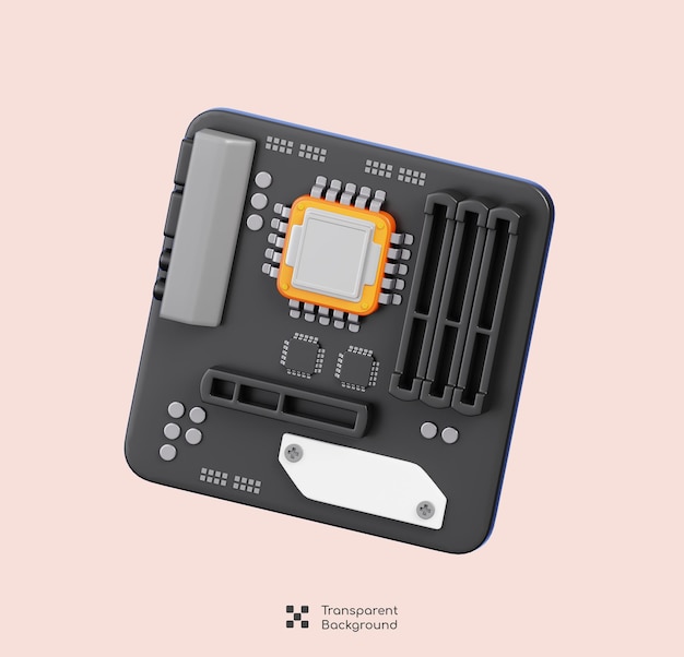 PC Motherboard Isolated Computer Hardware Element Icon 3D Rendering