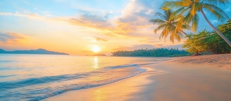 PSD peaceful sunset on a tropical beach