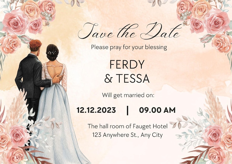 PSD peach and cream watercolor save the date card 1