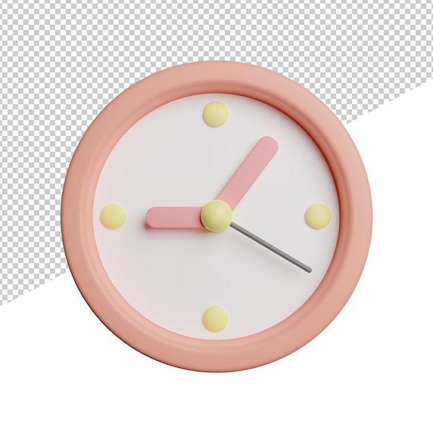 Peach Clock Time Adorabile vista frontale 3d icona rendering illustrazione su sfondo trasparente