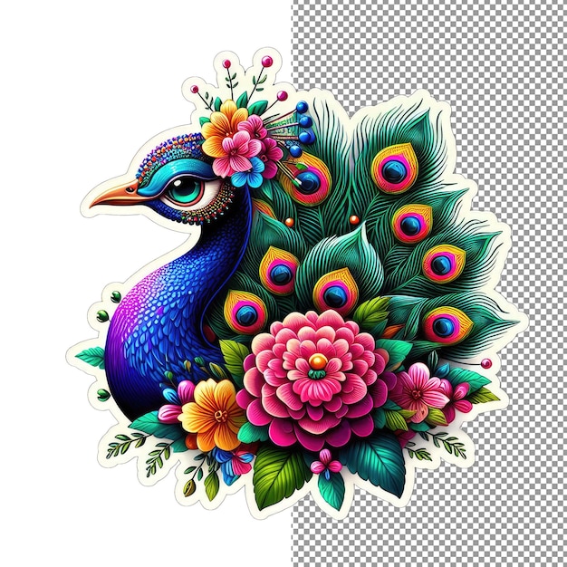 Peacock elegance serene bird em flowery haven sticker