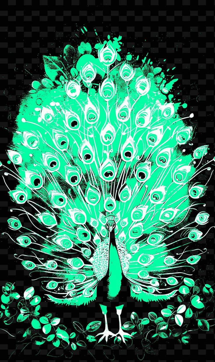 PSD peacock spreading its feathers with a garden backdrop poster png poster background designs