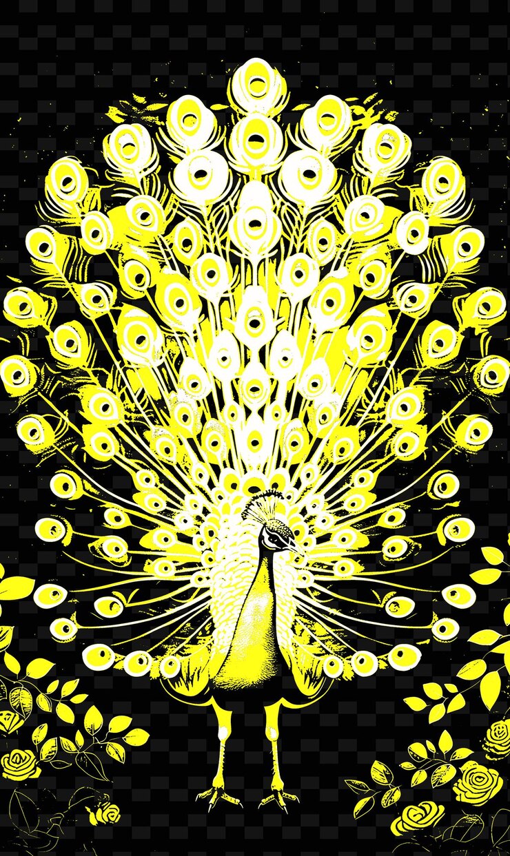 PSD peacock spreading its feathers with a garden backdrop poster png poster background designs