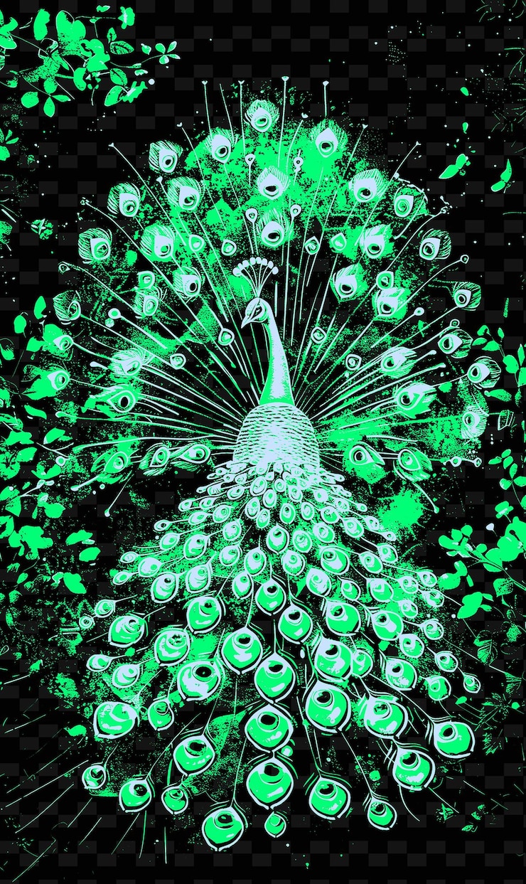 PSD peacock spreading its feathers with a garden backdrop poster png poster background designs