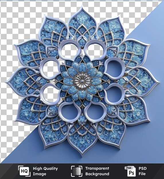 PSD peça de arte geométrica islâmica psd transparente de alta qualidade para ramadan kareem com uma flor azul