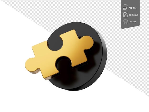 Peça de quebra-cabeça de ouro desconectada do conceito de círculo preto para liderança Ilustração 3D