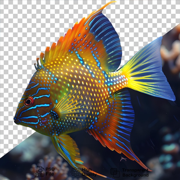 PSD peces tropicales con arrecife aislado sobre un fondo transparente