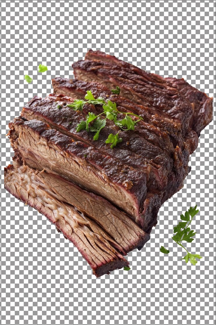 Pecho de carne de res Lentamente cocido y tierno ideal para fumar Hiperrealista Isolado blanco sencillo Transparente