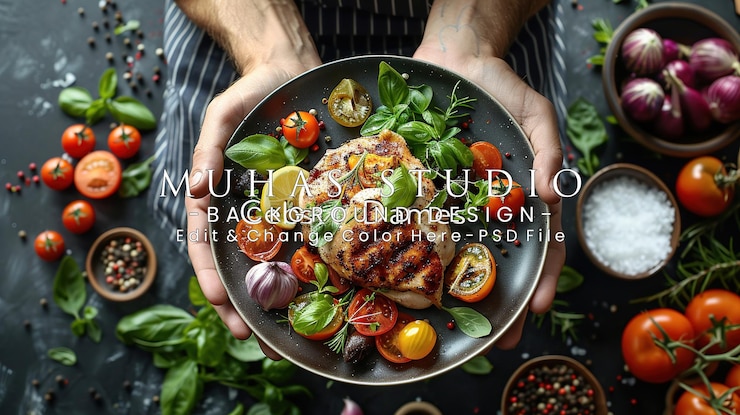 PSD pecho de pollo a la parrilla con tomates y albahaca