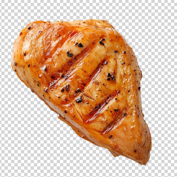 PSD pechuga de pollo a la plancha aislado sobre fondo blanco.