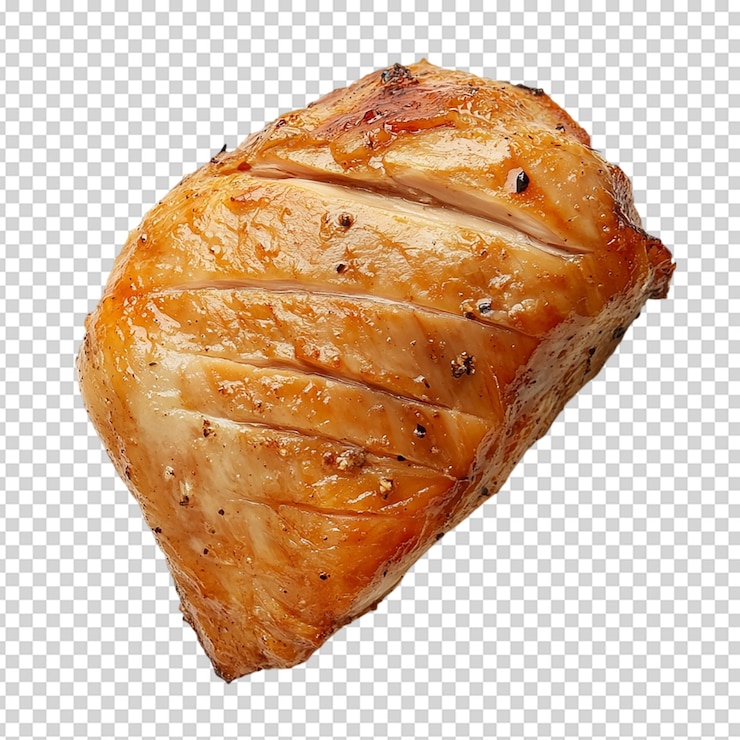 PSD pechuga de pollo a la plancha aislado sobre fondo blanco.