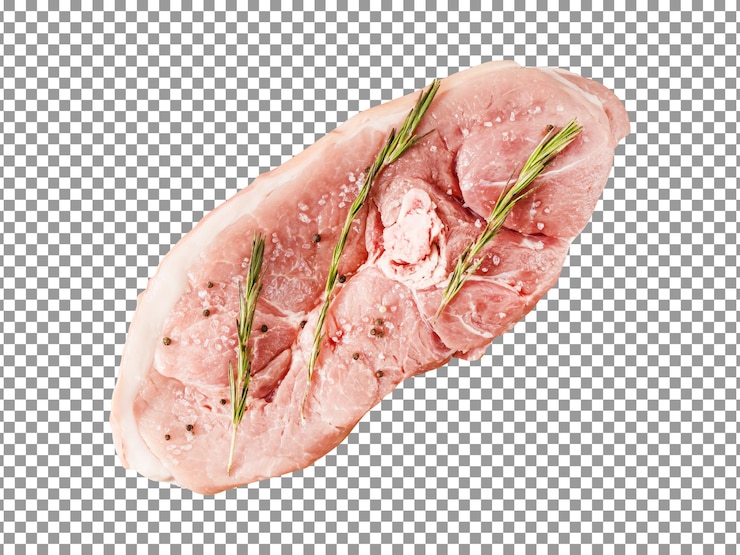 PSD pedaço de carne com um raminho de alecrim isolado em fundo transparente
